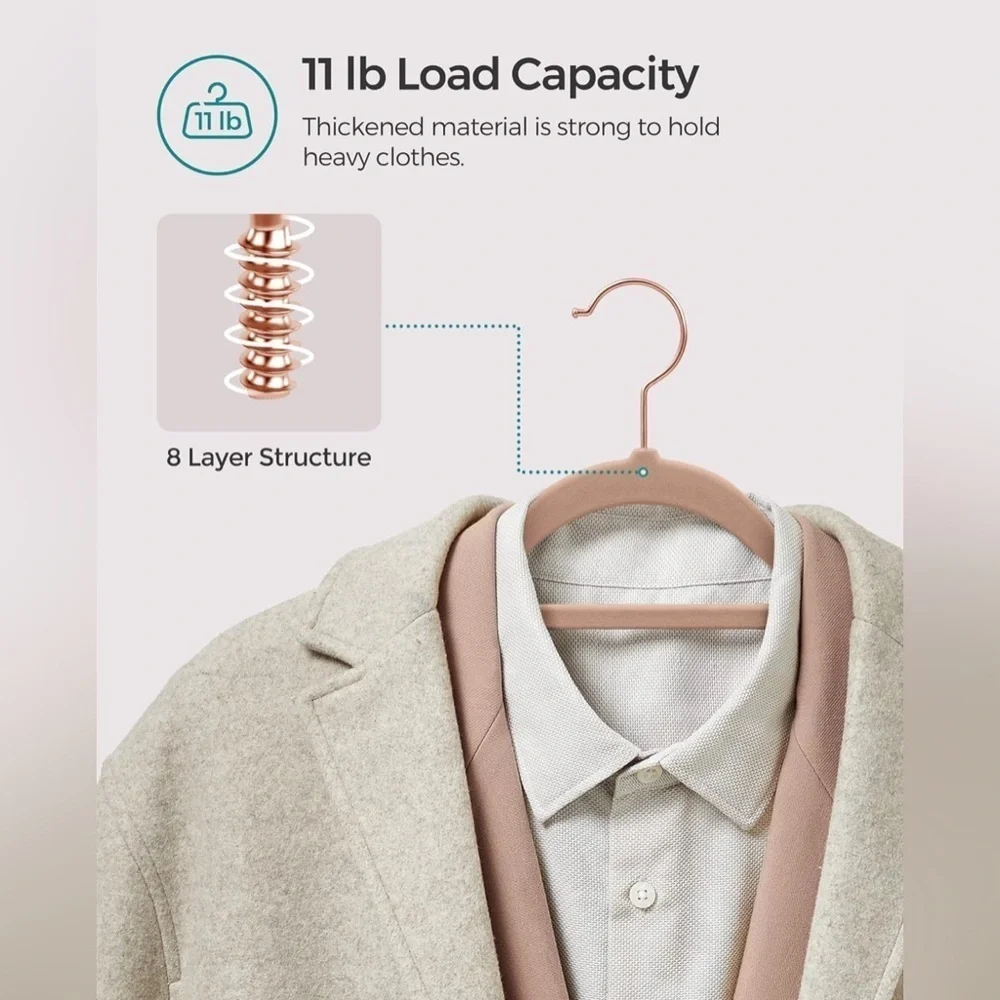 NEW Velvet Hangers, Rose Gold Swivel Hook, Non-Slip, Space-Saving, 50 Pale Brown